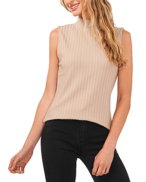 Shop Cece Sleeveless Ribbed Mock Neck Top In Almond Cream