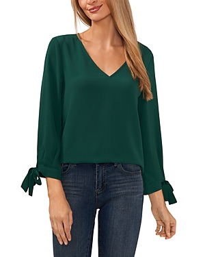 Shop Cece By Cynthia Steffe Tie-cuff Top In Alpine Green