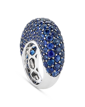 Piranesi 18k White Gold Dome Blue Sapphire Pave Large Statement Ring In Blue/white