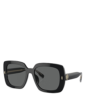 Shop Tory Burch Square Sunglasses, 56mm In Black/gray Solid