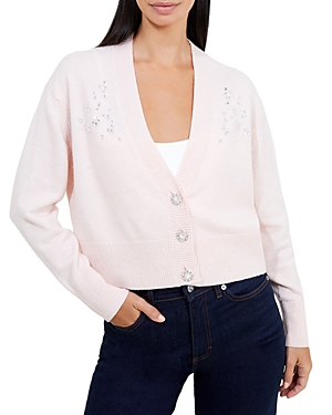 Shop French Connection Vhari Long Sleeve Embroidered Cardigan Sweater In Mauve Morning