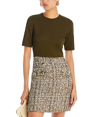 Shop Jason Wu Collection Textured Tweed Jersey Dress In Deep Olive