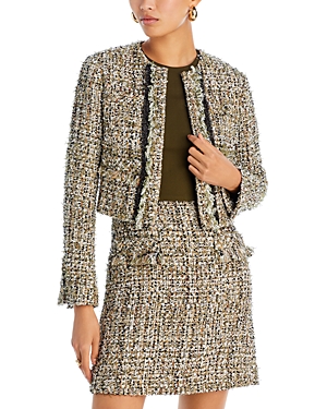 Shop Jason Wu Collection Textured Tweed Crop Jacket In Deep Olive