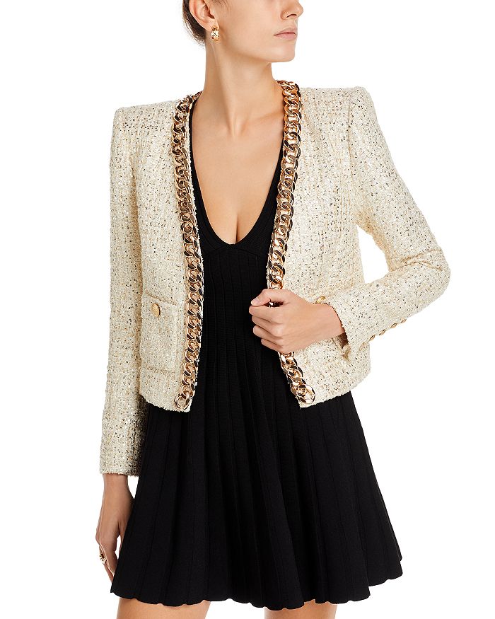 Shop L Agence L'agence Greta Chain Tweed Jacket In Champagne