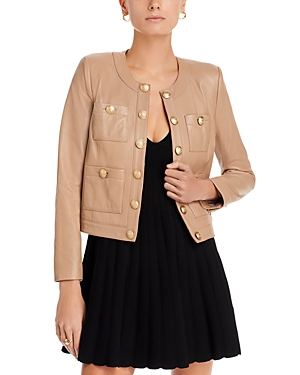 Shop L Agence L'agence Jayde Leather Open Front Jacket In Dark Cappuccino
