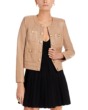 L Agence Jayde Collarless Leather Jacket In Dark Cappuccino