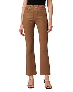 The Callie Coated High Rise Cropped Bootcut Jeans in Leather Brown