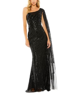 One Shoulder Cape Sleeve Embellished Gown