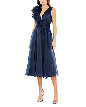 Mac Duggal Plunging Ruffled A-line Cocktail Dress In Midnight