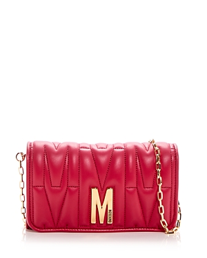Moschino Logo Quilted Leather Chain Wallet In Red