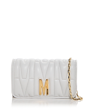 Moschino Logo Quilted Leather Chain Wallet In White