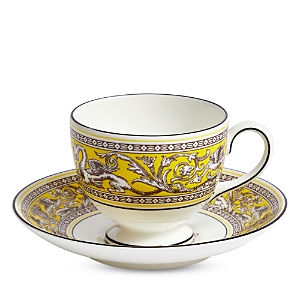 Shop Wedgwood Florentine Teacup And Saucer In Citron