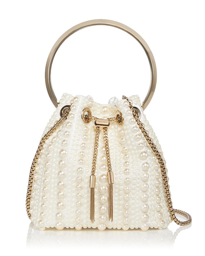 Mini Bucket Bag Quilted Faux Pearl Decor Drawstring Design