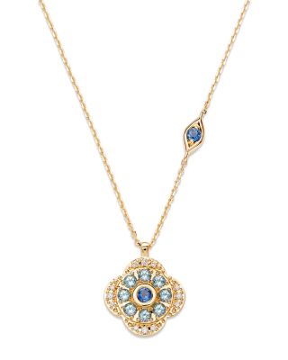Bloomingdale's Fine Collection - Blue Sapphire, Blue Topaz, & Diamond Clover Pendant Necklace in 14K Yellow Gold