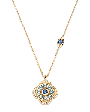 Bloomingdale's Blue Sapphire, Blue Topaz, & Diamond Clover Pendant Necklace In 14k Yellow Gold, 17 In Blue/gold