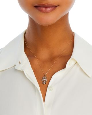 Blue Sapphire, Blue Topaz, & Diamond Accent Hamsa Hand Pendant Necklace in 14K Yellow Gold, 17"