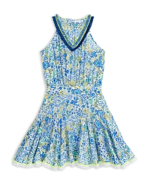 Poupette St Barth Girls' Agathe Sleeveless V Neck Mini Dress - Little Kid, Big Kid In Blue