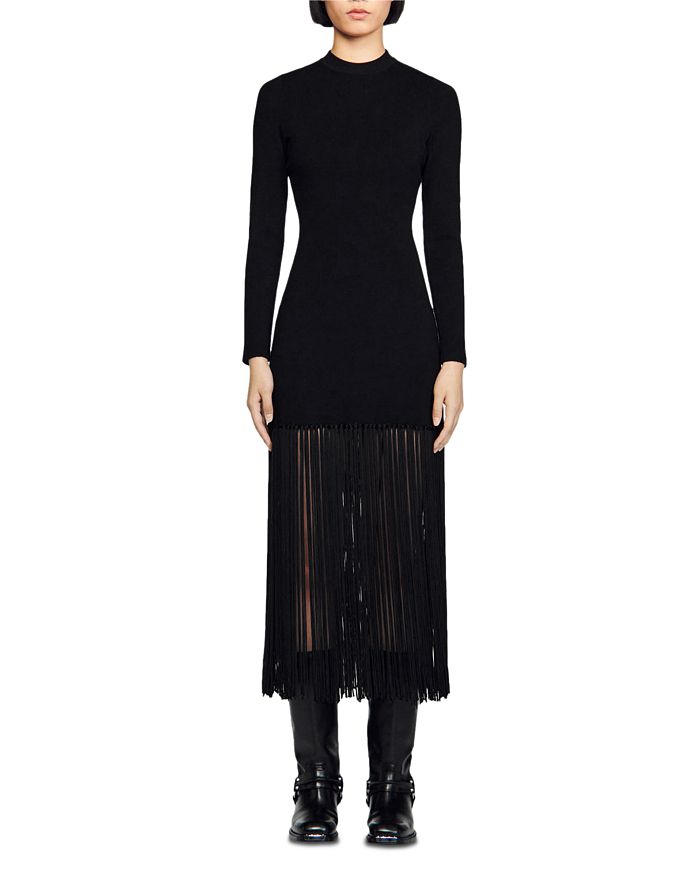 Sandro Sheyna Knit Fringed Hem Maxi Dress | Bloomingdale's