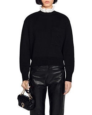 Shop Sandro Lucien Ruffled Neck Sweater In Black