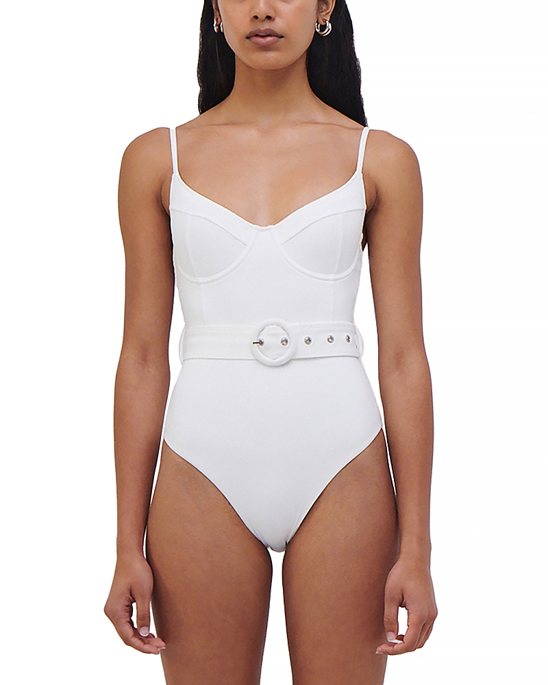 Simkhai Noa Belted Bustier One-piece Swimsuit In White