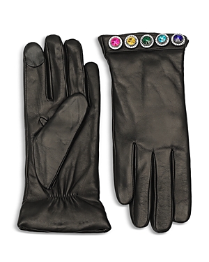 Kurt Geiger London Rainbow Crystal Leather Gloves In Black/multi