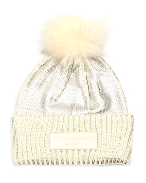 Kurt Geiger Foil Overlay Beanie In Ivory/silver