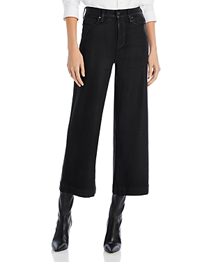 Paige Anessa High Rise Wide Leg Ankle Jeans in Black Luxe Coated