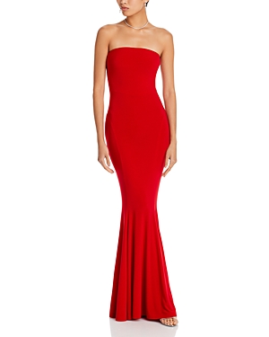 Shop Norma Kamali Strapless Fishtail Gown In Tiger Red