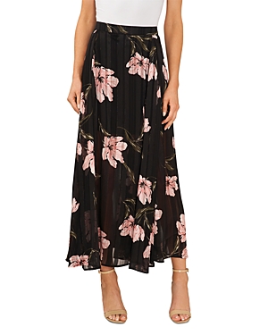 Shop Cece Pleated Floral Skirt In Rich Black
