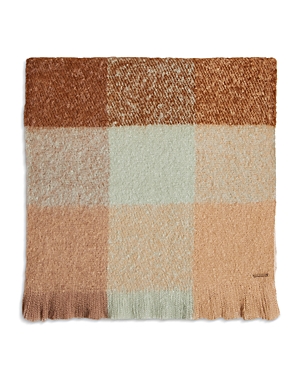 Ted Baker Checked Brushed Long Scarf In Camel