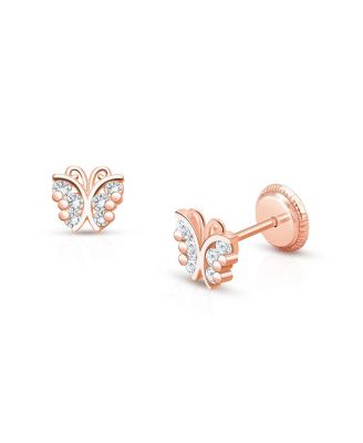 Girls' 14K Gold Curly Butterfly Studs Screw Back Earrings - Baby, Little Kid, Big Kid