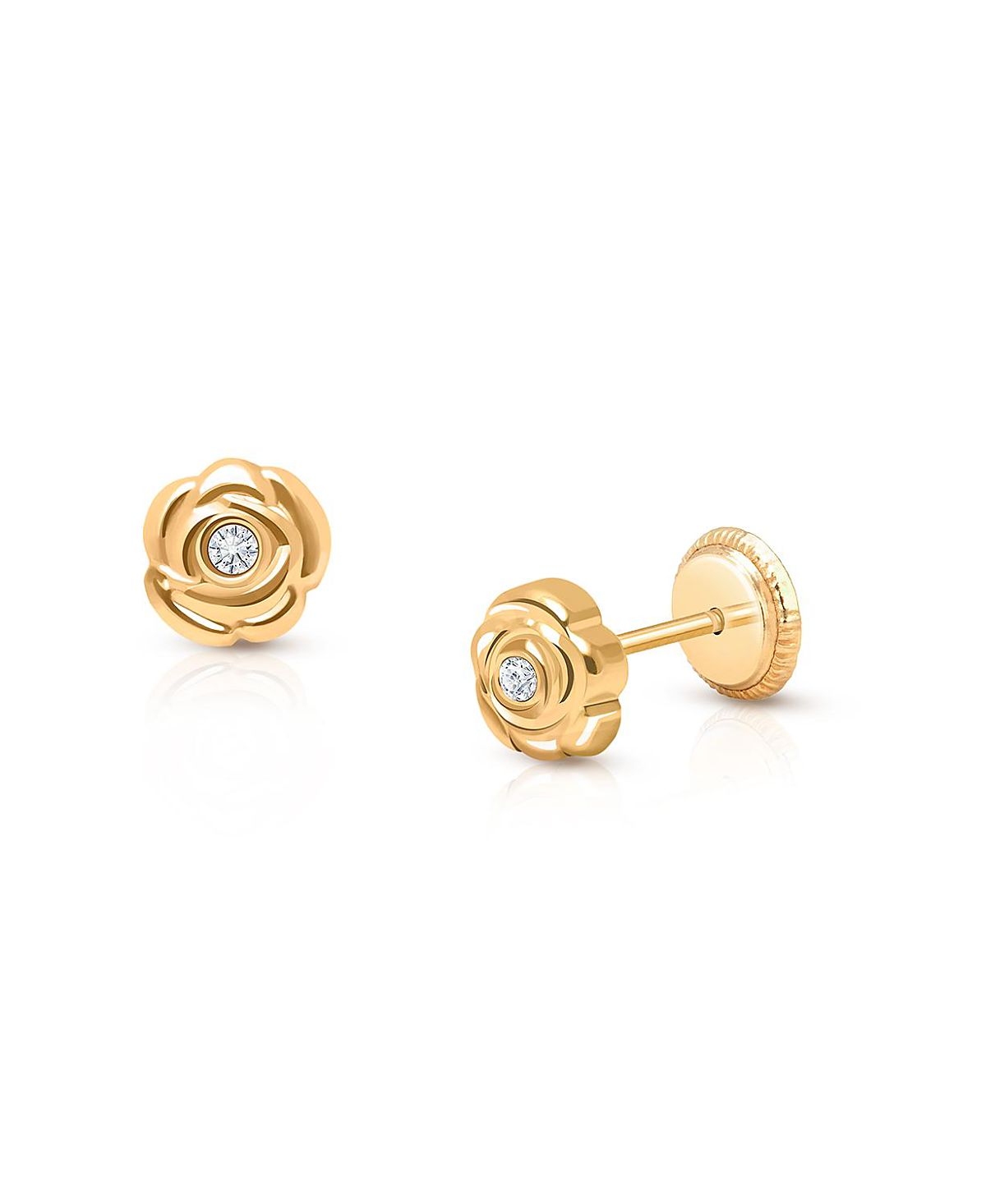 Tiny Blessings Girls' 14K Gold Blushing Rose Studs Screw Back Earrings - Baby, Little Kid, Big Kid