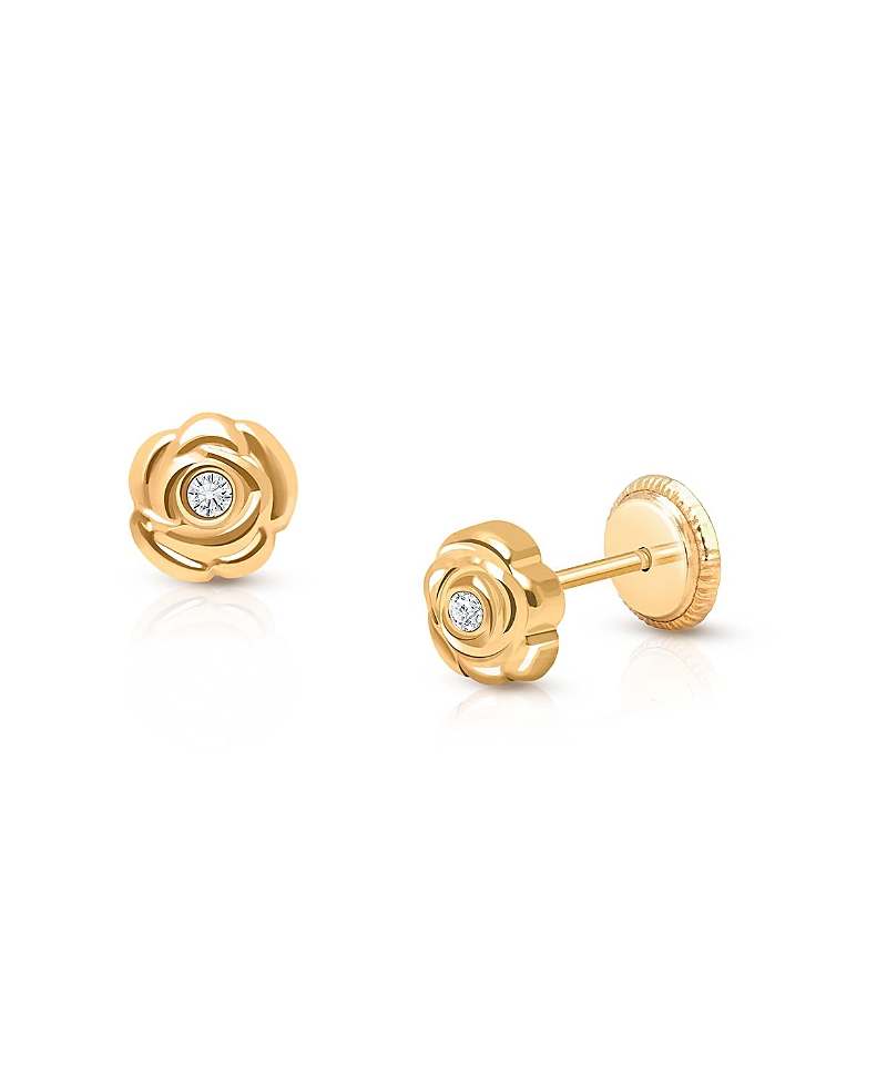 Tiny Blessings Girls' 14K Gold Blushing Rose Studs Screw Back Earrings - Baby, Little Kid, Big Kid