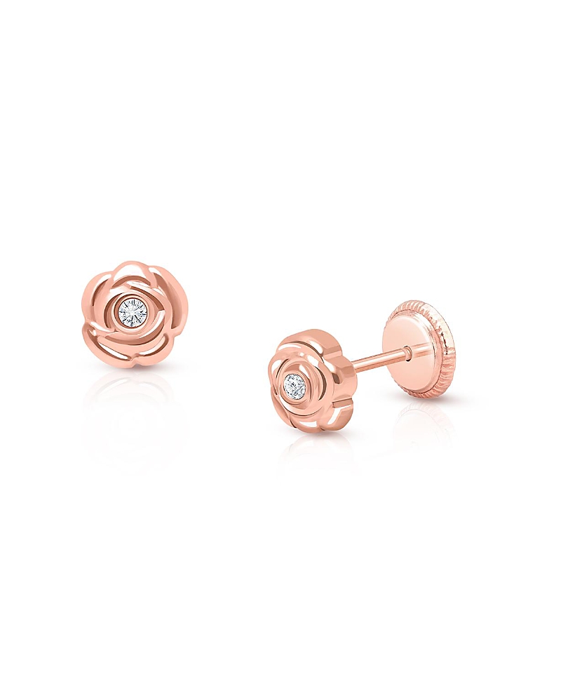 Tiny Blessings Girls' 14k Gold Blushing Rose Studs Screw Back Earrings - Baby, Little Kid, Big Kid In K Rose Gold