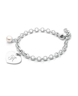 Tiny Blessings Girls' Sterling Silver Classic Charm Bracelet & Engraved Initial 6.25" Bracelet ...