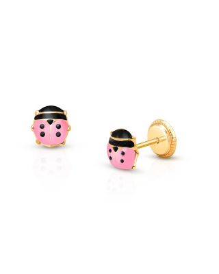 Tiny Blessings Children's 14K Gold Pink Lil' Ladybug Studs Girls' Screw Back Earrings