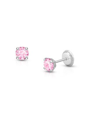 Tiny Blessings - Girls' 14K Gold 4mm Pink Round Cut Studs Screw Back Earrings - Baby, Little Kid, Big Kid