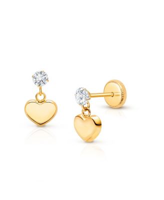 Tiny Blessings - Girls' 14K Gold Dangling Modern Heart Drop Screw Back Earrings - Little Kid, Big Kid