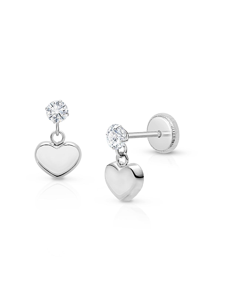 Tiny Blessings Girls' 14k Gold Dangling Modern Heart Drop Screw Back Earrings - Little Kid, Big Kid In K White Gold