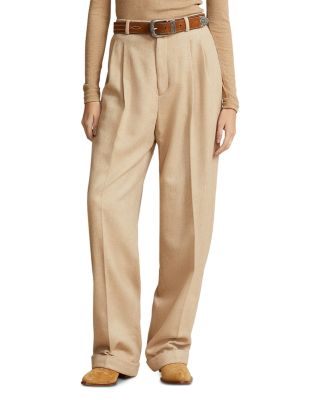 Ralph Lauren Wool Pleated Herringbone Pants | Bloomingdale's
