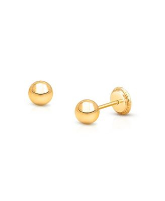  Children's 14K Gold 4mm Classic Round Studs Girls' Screw Back Earrings