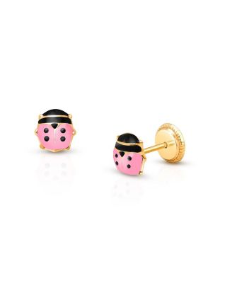 Tiny Blessings - Children's 14K Gold Pink Lil' Ladybug Studs Girls' Screw Back Earrings