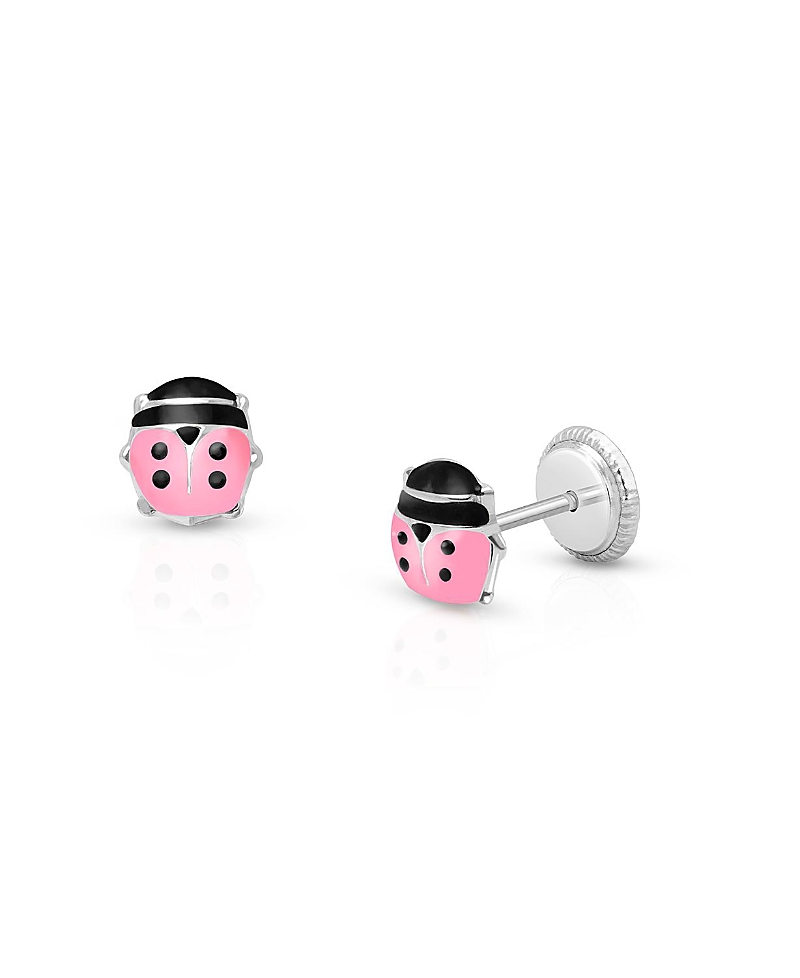 Tiny Blessings Girls' 14k Gold Pink Lil' Ladybug Studs Screw Back Earrings - Baby, Little Kid, Big Kid In K White Gold