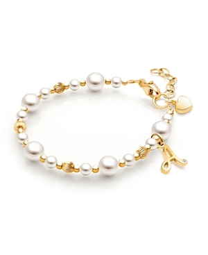 Tiny Blessings Girls' 14k Gold Dainty Cultured Pearls Initial 5.25 Bracelet - Baby, Little Kid, Big Kid In 14k Gold - A