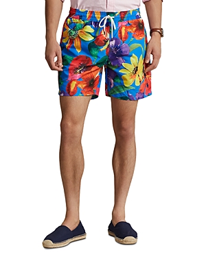 Shop Polo Ralph Lauren Classic Fit Printed 5.75 Swim Trunks In Poppy Floral Blue