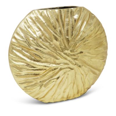 Classic Touch - Gold Tone Crumpled Circular Shape Vase, 8.25"H