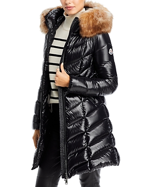 Shop Moncler Marre Down Puffer Coat With Shearling Trim In Black