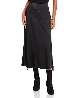 Vince Asymmetric Fringe Midi Skirt In Black