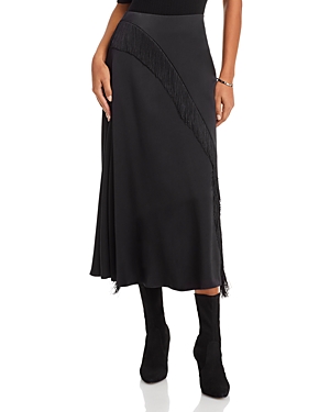 Vince Asymmetric Fringe Midi Skirt