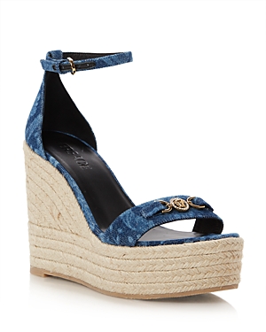 Shop Versace Women's Ankle Strap Espadrille Platform Wedge Sandals In Blue